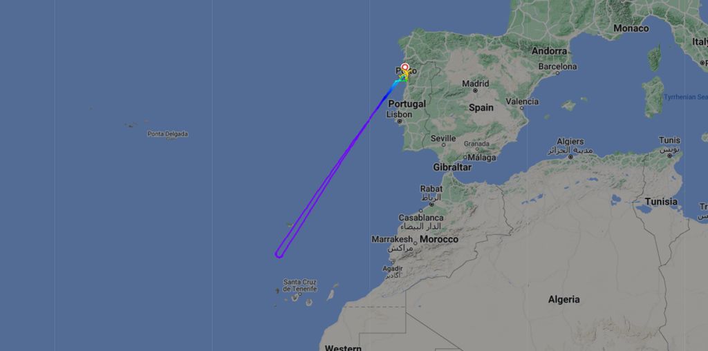 Voo da TAP obrigado a regressar ao aeroporto do Porto após morte de passageiro a bordo (Imagem Flightradar24)