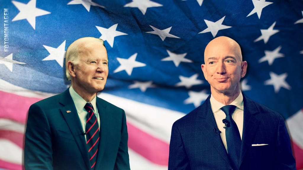 Joe Biden e Jeff Bezos (Fotomontagem)