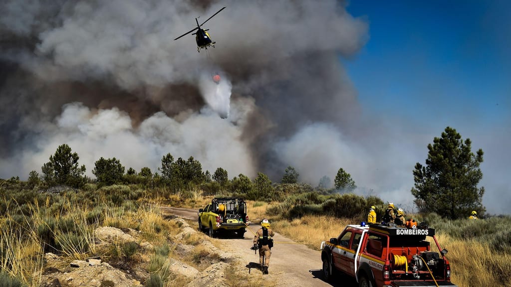 Na imagem, bombeiros combatem o incêndio em Celorico da Beira, Guarda. Foto: Nuno André Ferreira/Lusa