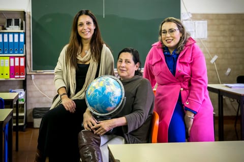Mafalda Pires (subdiretora), Inês Pinto (diretora) e  Edviges Parreirinha (mediadora) da escola de São Teotónio, Odemira