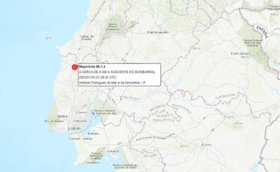 IPMA regista sismo de 3,4 com epicentro perto do Bombarral - TVI