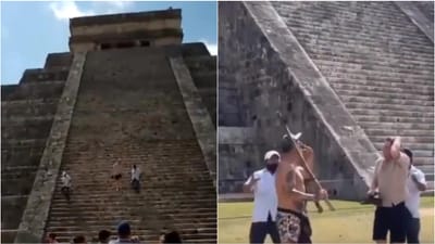 Turista ignora proibição, sobe pirâmide maia e acaba insultado e agredido - TVI
