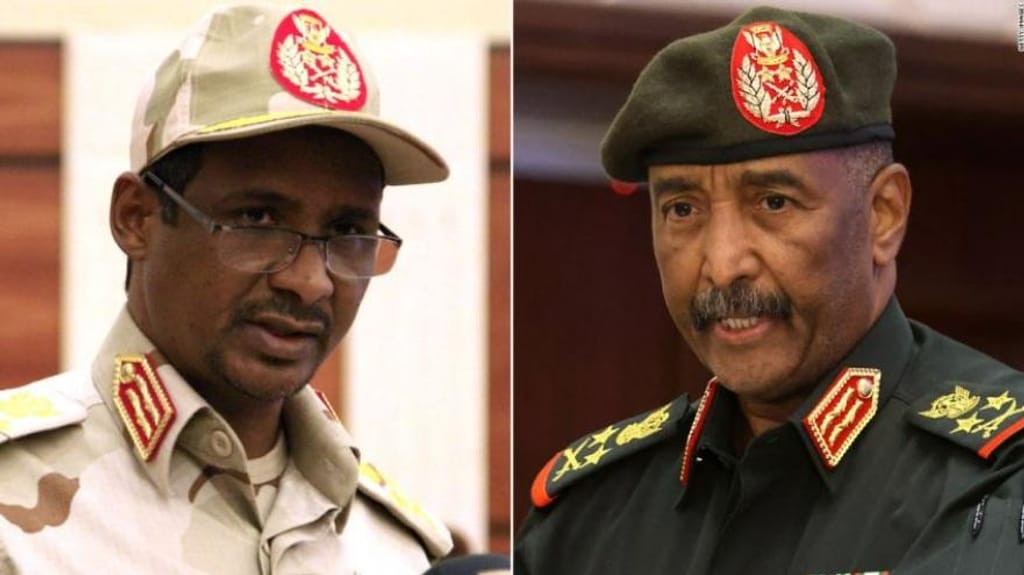 O líder militar sudanês Abdel Fattah al-Burhan e o comandante das forças paramilitares de apoio rápido Mohamed Hamdan Dagalo