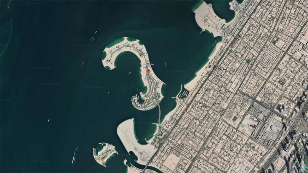 Vista do Google Earth da ilha de Jumeirah Bay 
