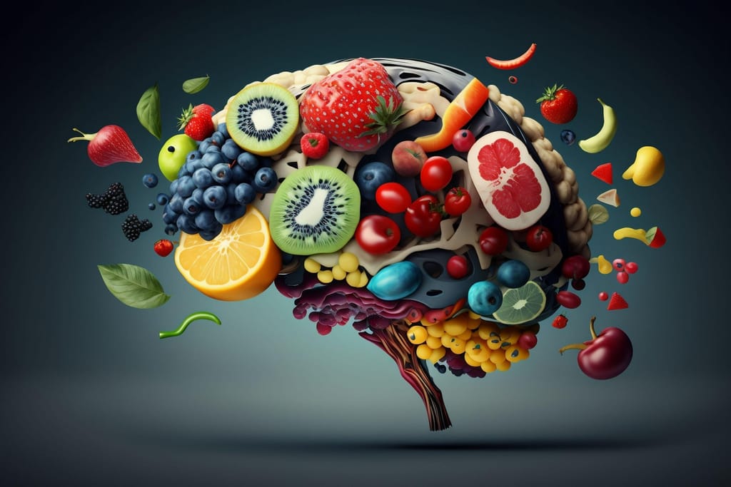 Ilustração O Psicólogo Responde. Alimentação, saúde mental, cérebro.