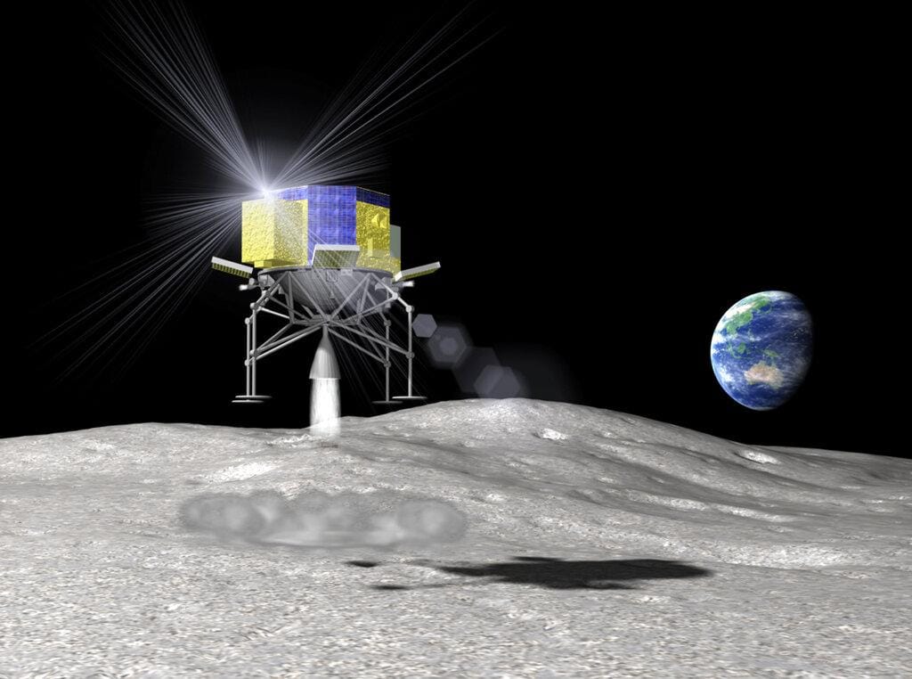Uma simulação da aterragem da sonda lunar japonesa SLIM (Foto: Agência espacial do Japão via AP)
