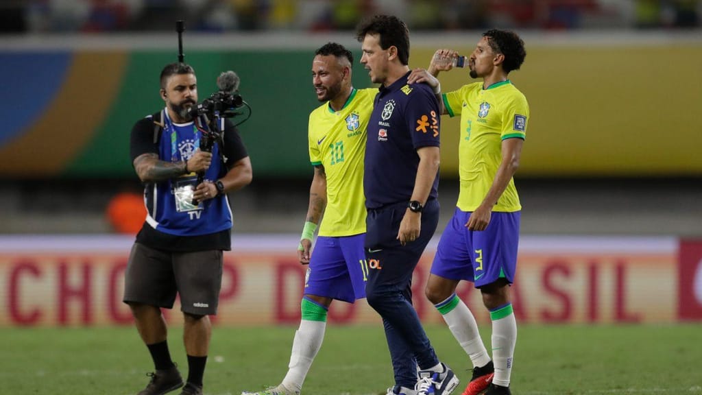 Brasil, Fernando Diniz, Neymar e Marquinhos (AP Photo/Bruna Prado)