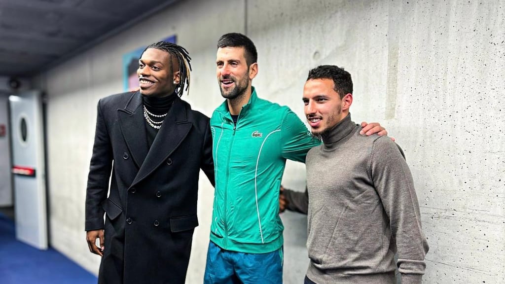 Rafael Leão, Novak Djokovic e Ismaël Bennacer (@IsmaelBennacer)