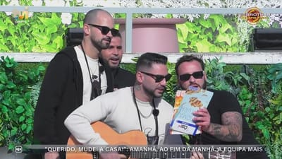 Hilariante! Bruno Savate junta-se a apresentação musical de Leandro, Miguel e Rafael - Big Brother