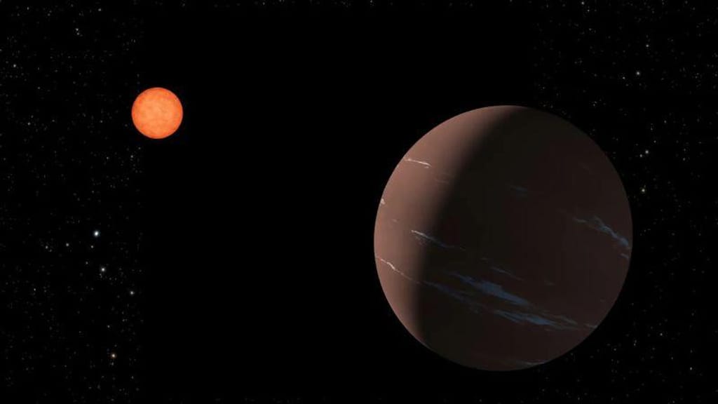 Uma ilustração retrata o exoplaneta TOI-715b, uma ‘super-Terra’ que orbita dentro de uma zona habitável, à volta de uma estrela anã vermelha (NASA/JPL-Caltech)