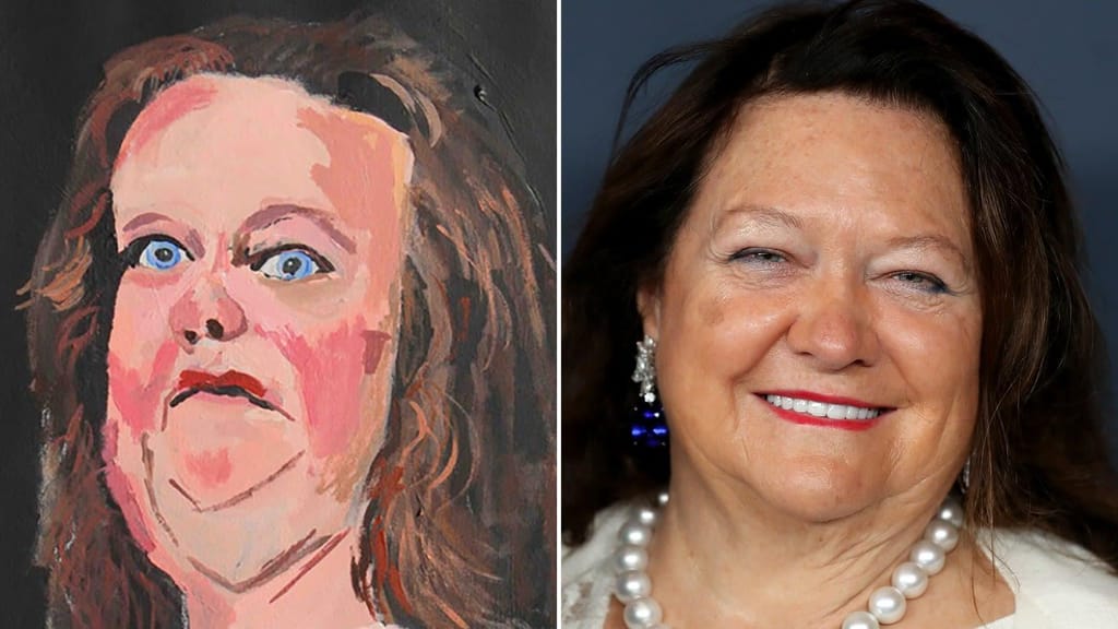 A multimilionária australiana Gina Rinehart quer que o seu retrato seja retirado de uma exposição na Galeria Nacional da Austrália.  wantja Arts/Vincent Namatjira/Copyright Agency/Getty Images