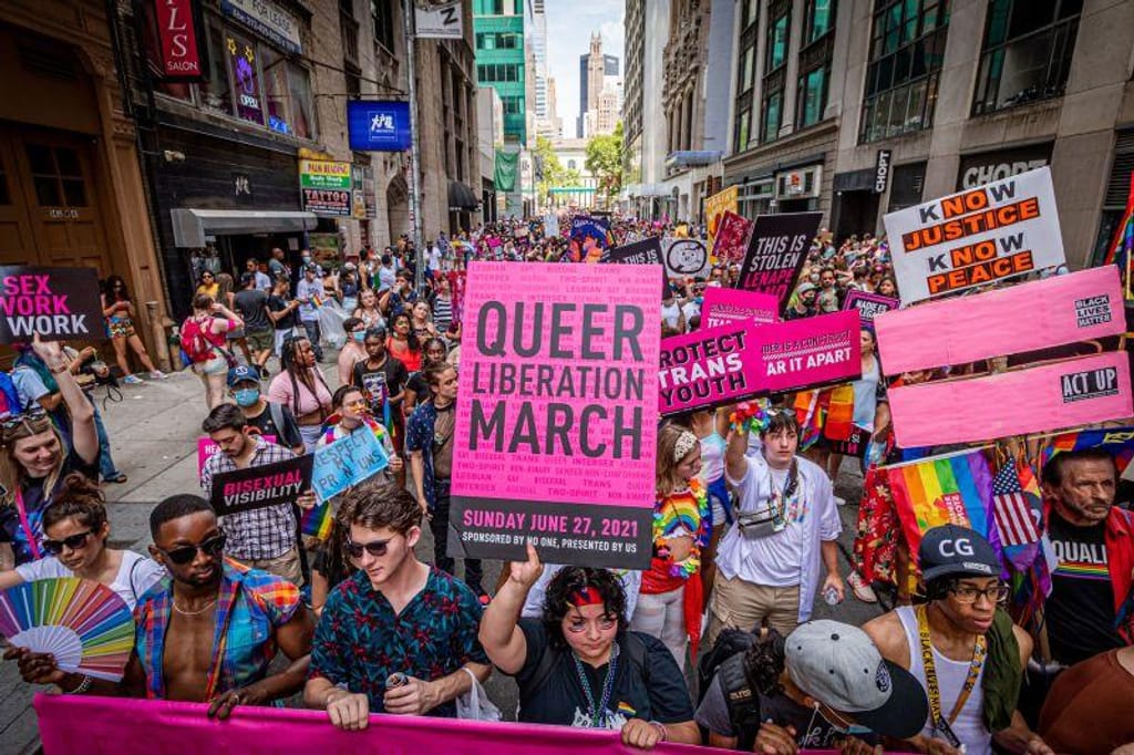 Terceira Marcha Anual de Libertação Queer da Reclaim Pride Coalition em 2021. Erik McGregor/LightRocket/Getty Images