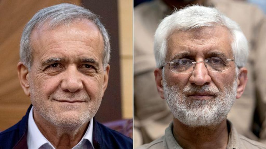 Masoud Pezeshkian e Saeed Jalili, candidatos no Irão