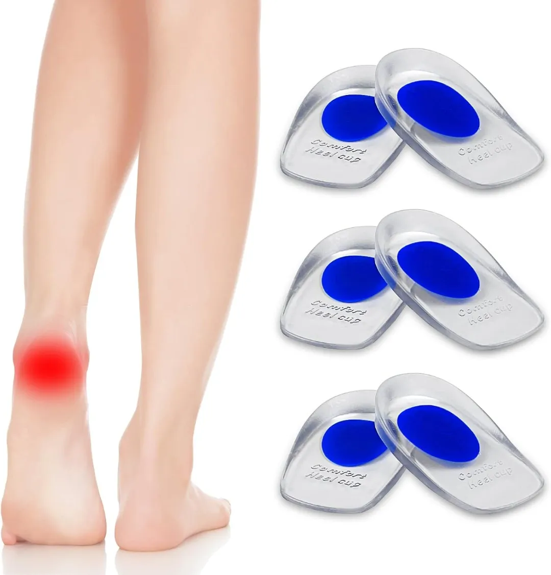  Newpop - Conjunto de 3 pares de almofadas de calcanhar de silicone azul