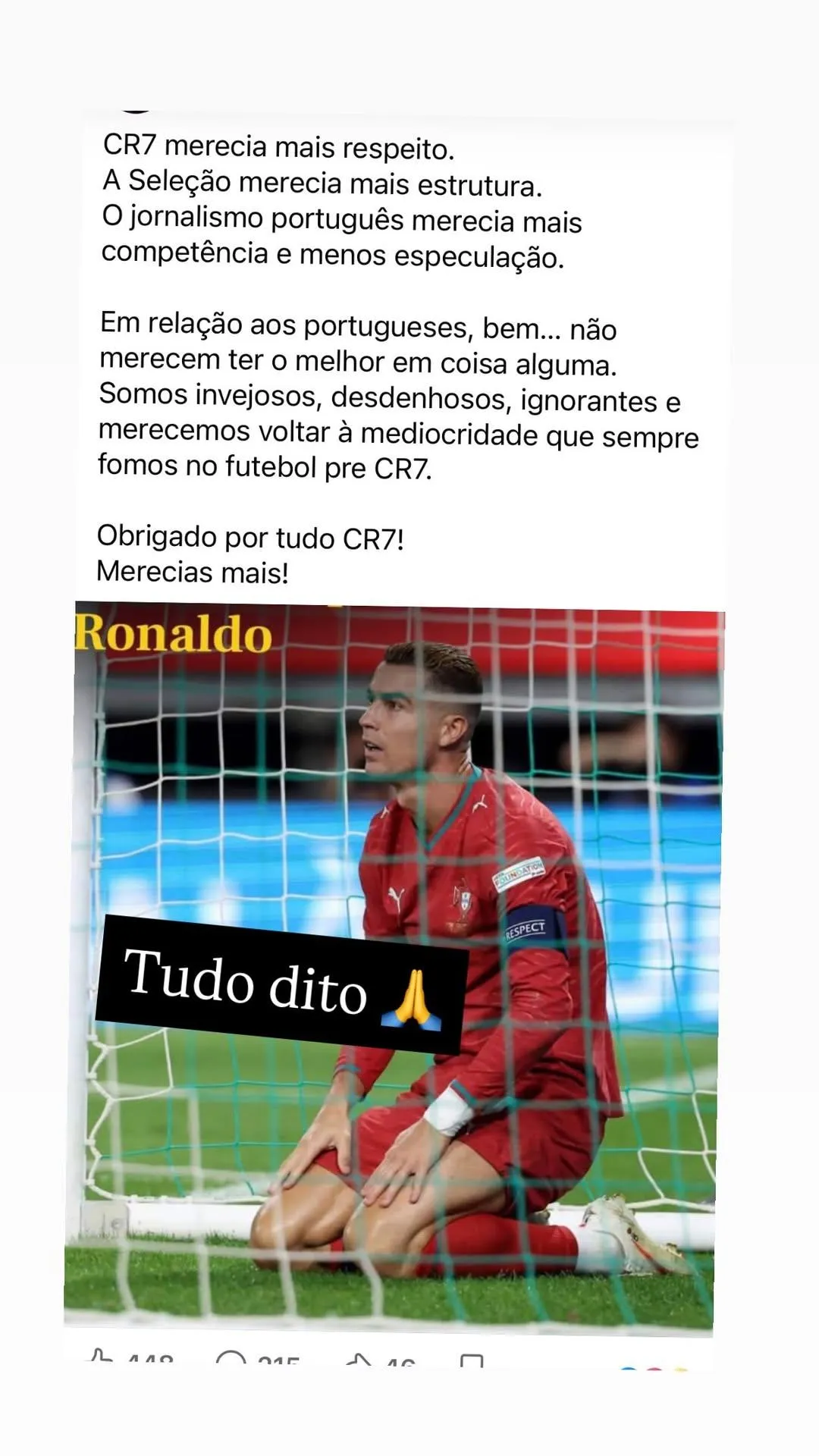 Elma reage à decisão de Cristiano Ronaldo